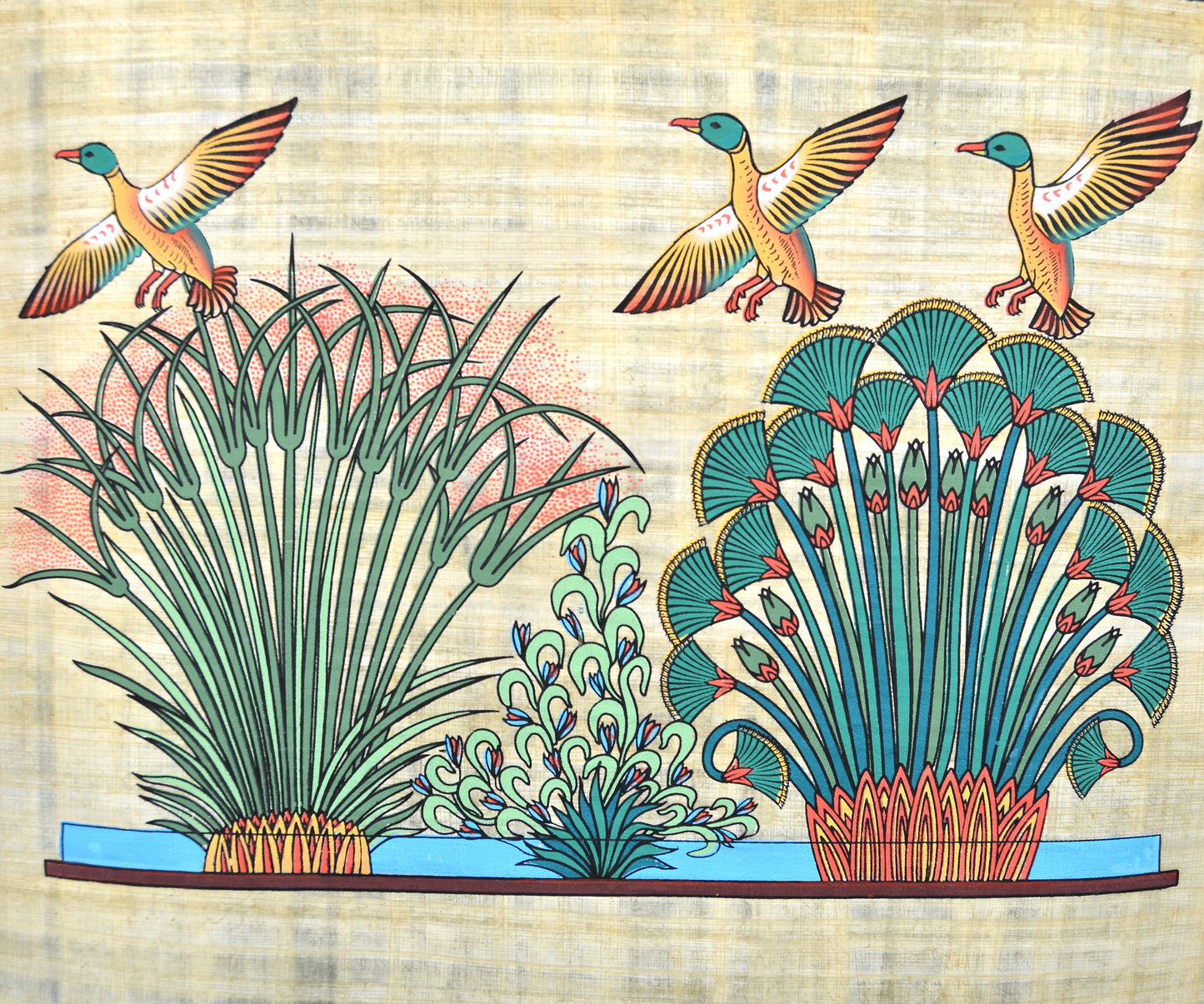 Handmade Papyrus Painting – Lotus Flowers & Birds (Ancient Egyptian Symbolism)- 40*60 cm
