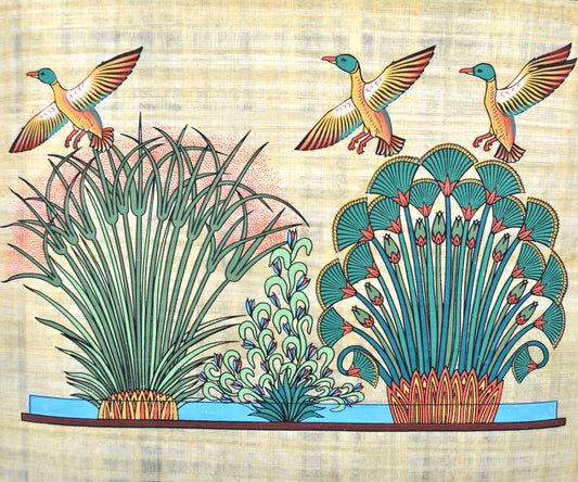 Handmade Papyrus Painting – Lotus Flowers & Birds (Ancient Egyptian Symbolism)- 40*60 cm