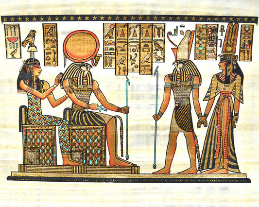 Handmade Papyrus Painting – Ancient Egyptian Gods & Hieroglyphs Scene- 60*120 cm