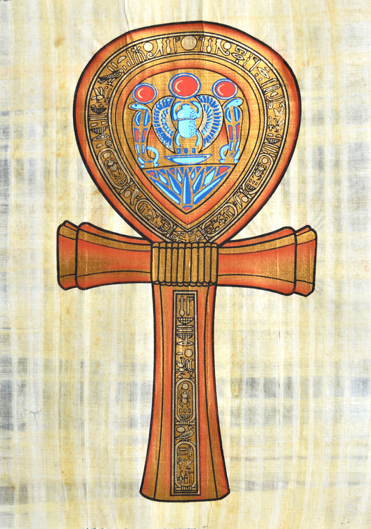 Handmade Papyrus Painting – Ankh (Key of Life, Ancient Egyptian Symbol)-40*60 cm