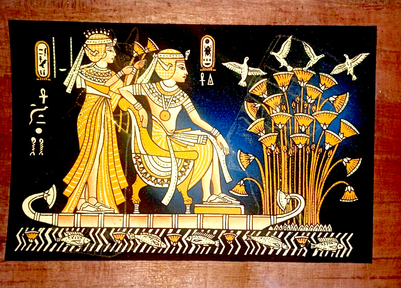 Handmade Papyrus – Pharaoh & Queen in Garden Scene- 100*200 cm