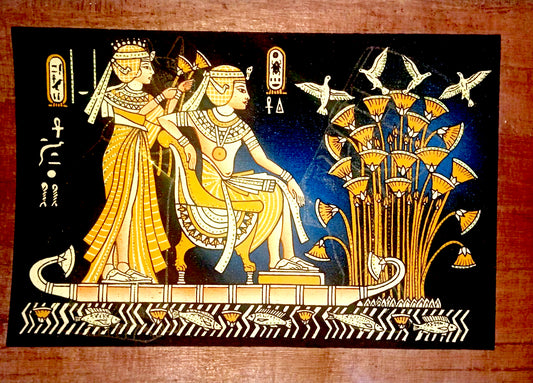 Handmade Papyrus – Pharaoh & Queen in Garden Scene- 100*200 cm
