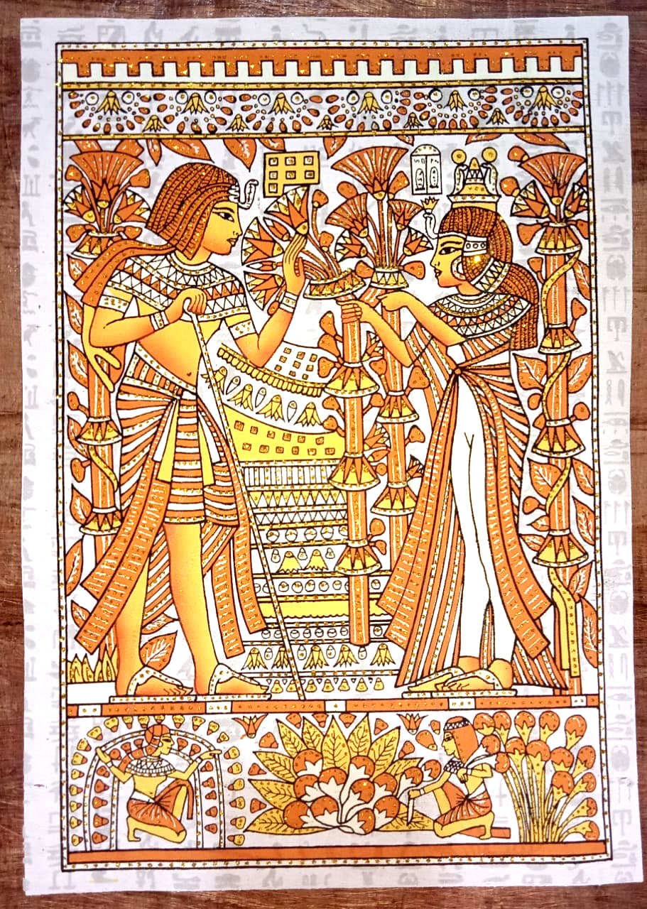 Handmade Papyrus – Ancient Egyptian Royal Couple Scene- 100*200 cm